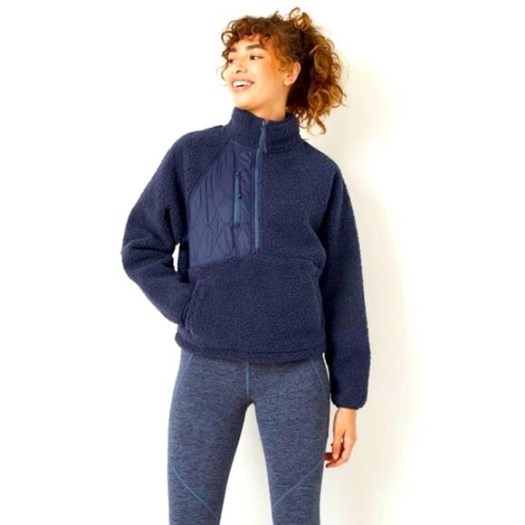 Joy Lab Sweatshirt Womens Size Small 1/2 Zip Sherpa Pullover Navy Blue NWT - Picture 2 of 8